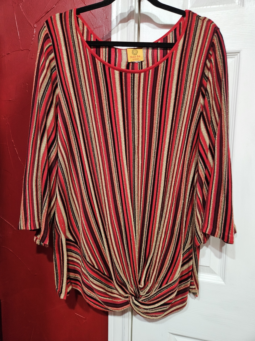 Striped Twist-Hem Women’s Top in Red and Tan